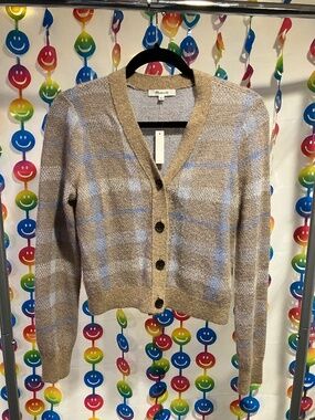 NWT Madewell Alpaca-Blend V-Neck Cardigan in Plaid (XS)